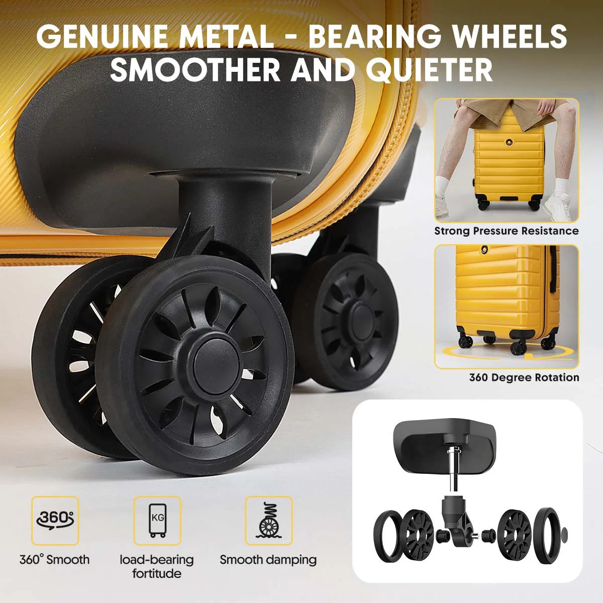 3 Piece Hardshell Luggage Set Expandable Hardside Suitcase with Spinner Wheels and TSA Lock, Lightweight Carry on and Checked Luggage 20" 25" 29", Yellow, LA13601
