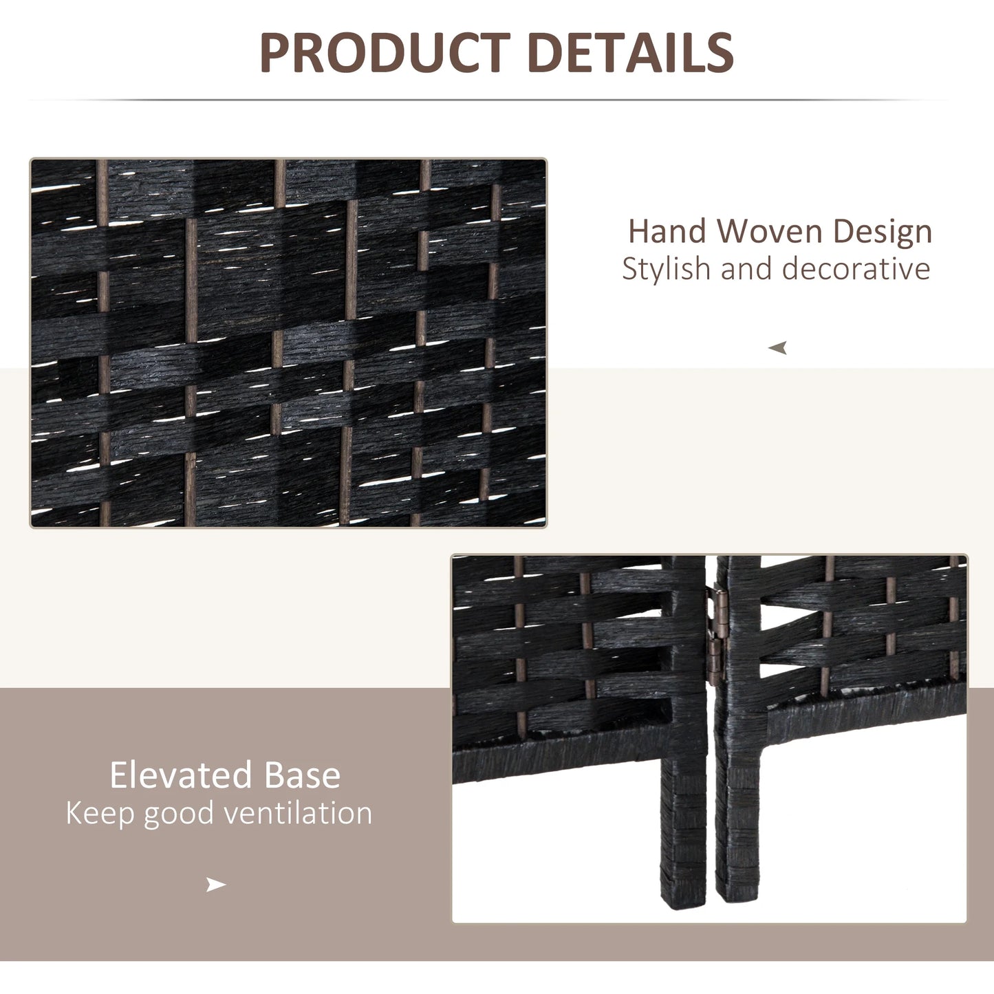 HOMCOM 6' Tall Wicker Weave 6 Panel Room Divider Privacy Screen - Black