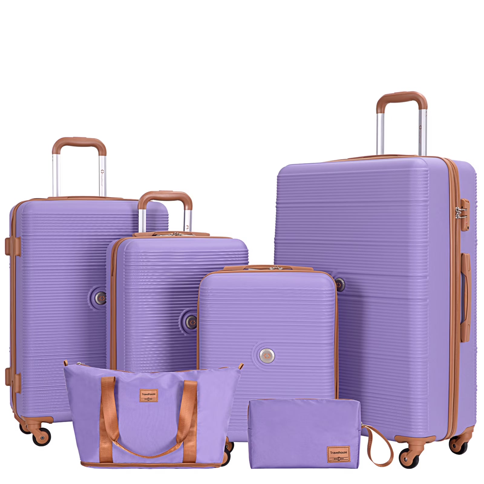 Travelhouse 6 Piece Hardshell Luggage Set Hardside Lightweight Suitcase with TSA Lock Spinner Wheels.(White)