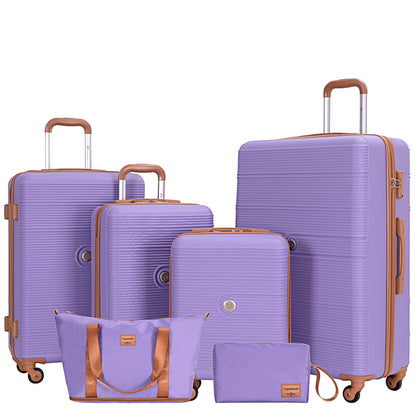 Travelhouse 6 Piece Hardshell Luggage Set Hardside Lightweight Suitcase with TSA Lock Spinner Wheels.(White)