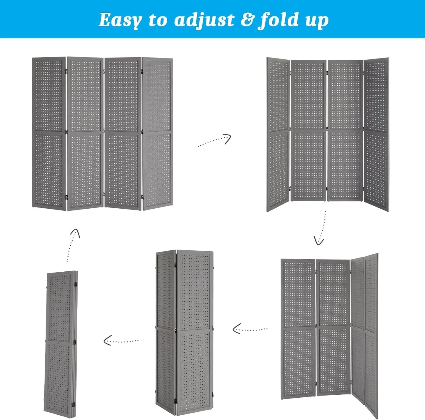 Bonnlo 4 Panel Pegboard Freestanding, 5 FT Portable Display for Craft Show Jewelry, Wooden Folding Room Divider