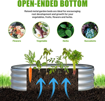 Galvanized Raised Garden Bed Outdoor, 2 Pcs 4x2x1ft Oval Metal Planter Box for Planting Plants Vegetables, White