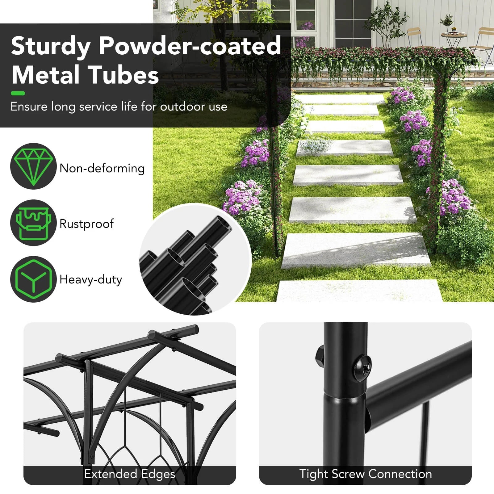 Costway Garden Wedding Rose Arch Pergola Archway Flowers Climbing Plants Trellis Metal