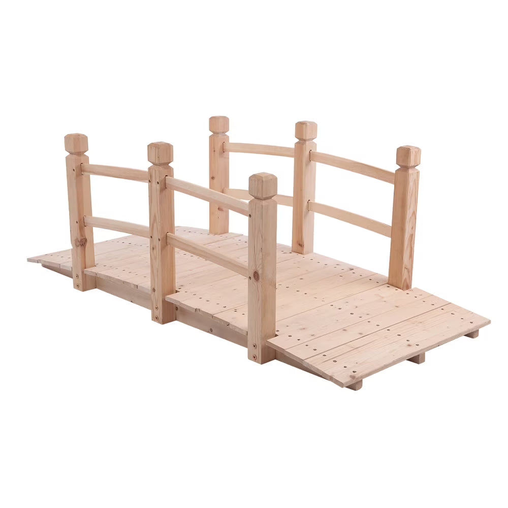 Decorative Wooden Arch Bridge for Garden Landscape, Small Anticorrosive Wood Bridge Enhances Yard, Pond, or Flower Bed, Natural Burlywood Finish for Outdoor Decoration