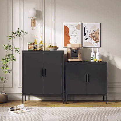 31.5" Metal Storage Cabinet with 2 Doors and 2 Adjustable Shelves, Garage Storage Cabinet with Metal Handles, Metal File Cabinet for Home Office School Gym, Black