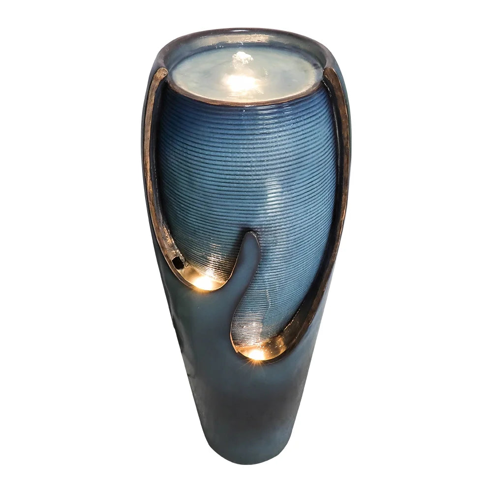 38.7-Inch H Outdoor Vase Water Fountain - Patio Garden Water Fountain with LED Light and Submersible Pump for Yard Art Decor