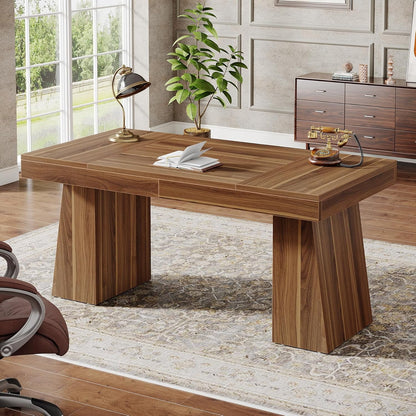 Tribesigns 55 Inches Executive Desk, Mid-Century Modern Home Office Desk with Double Trapezoid Base