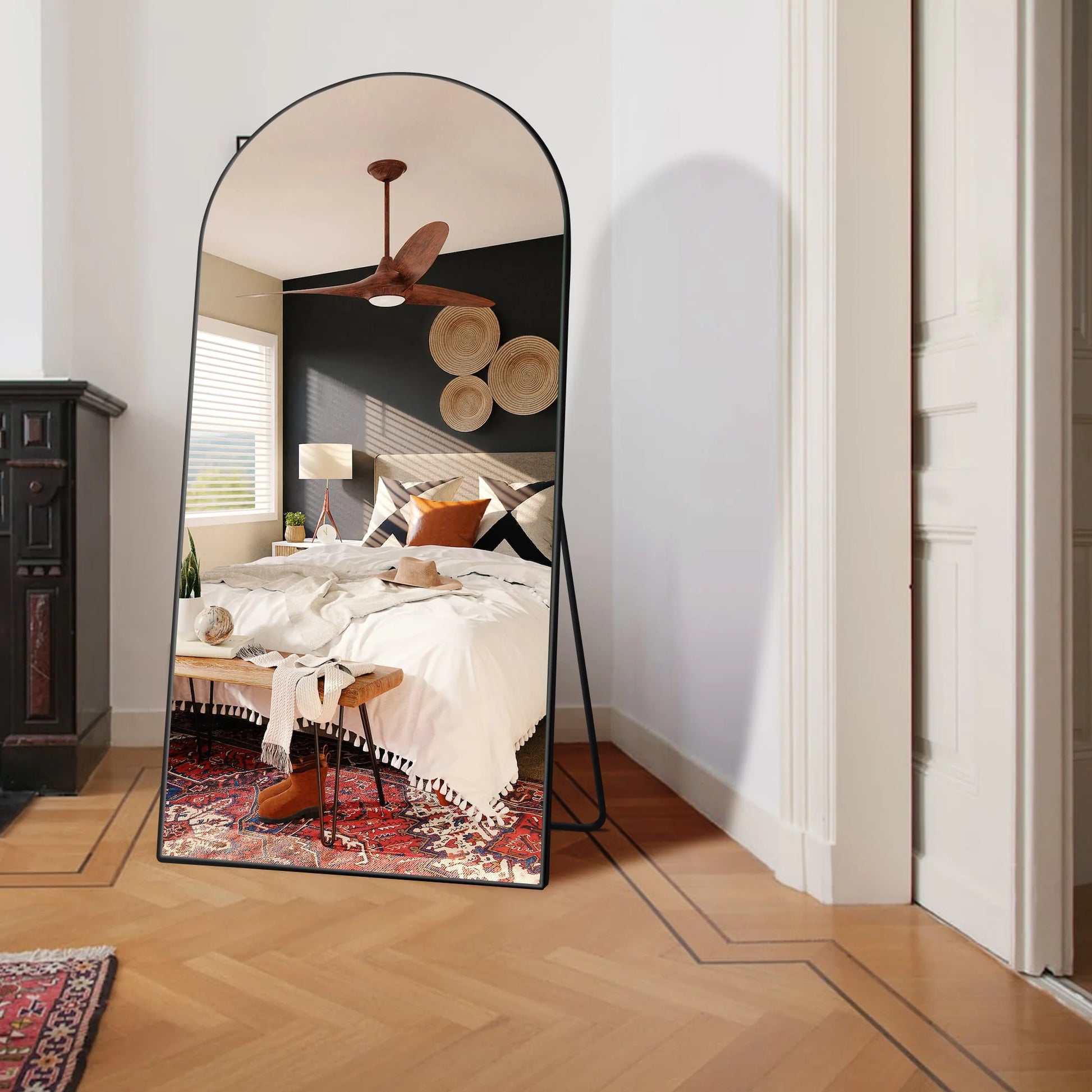 Ufurpie 71"×32" Large Full Length Mirror,Arch Mirror,Floor Mirror with Stand,for Bedroom Living Room Dressing Room,Black