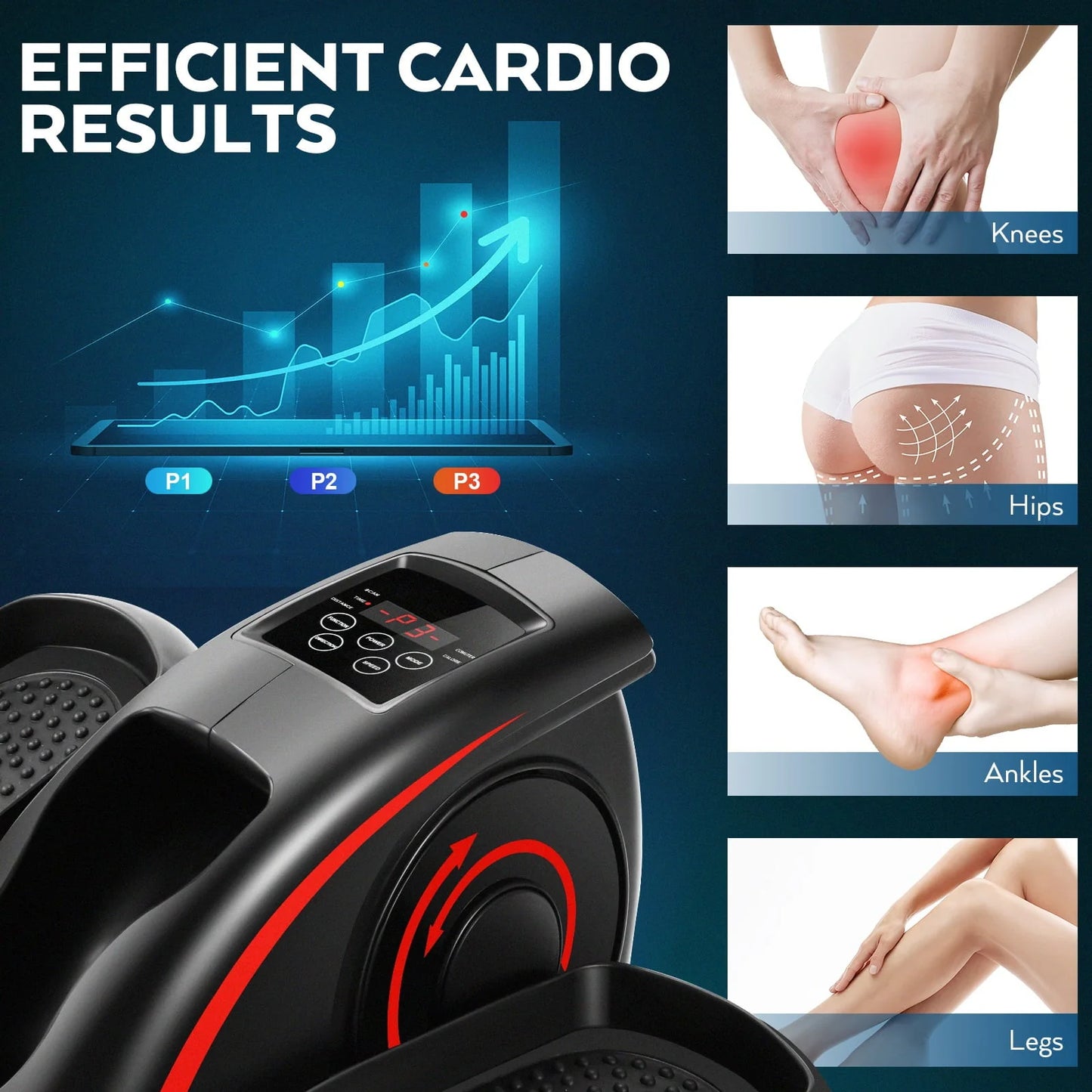 Under Desk Elliptical Machine Electric Pedal Bike Exerciser Trainer with LCD Monitor Quiet Compact Exercise Equipment for Home Office Gym