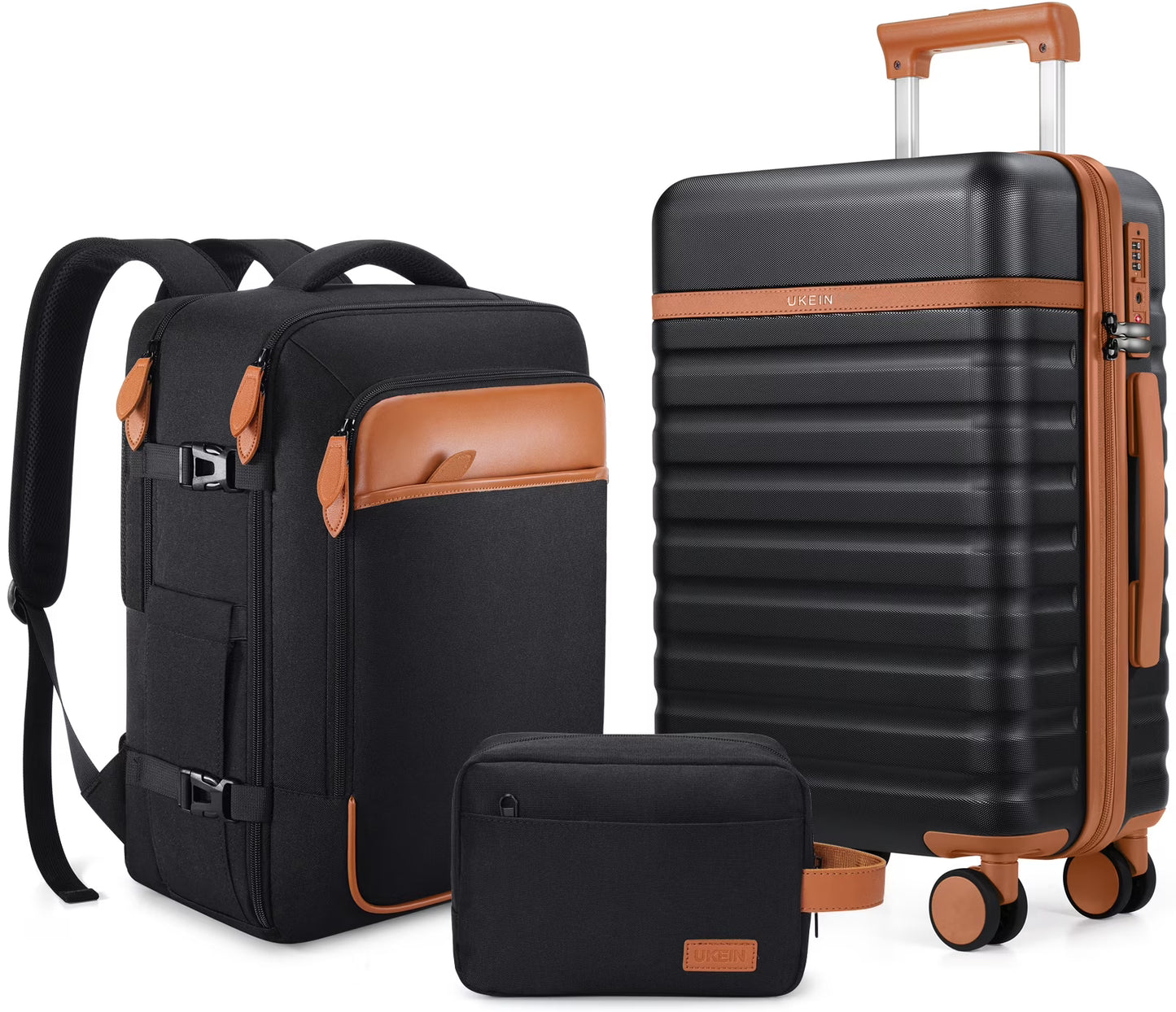 UKEIN Luggage Sets 3 Piece, Carry On Luggage with Wheels, 20 Inch Hardshell Suitcase with TSA Lock, 100% PC Carry On Suitcases Airline Approved With Travel Backpack for Men Women