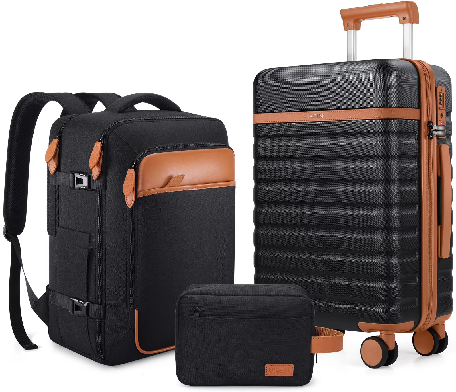 UKEIN Luggage Sets 3 Piece, Carry On Luggage with Wheels, 20 Inch Hardshell Suitcase with TSA Lock, 100% PC Carry On Suitcases Airline Approved With Travel Backpack for Men Women