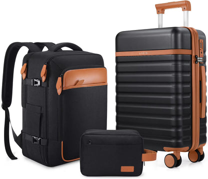 UKEIN Luggage Sets 3 Piece, Carry On Luggage with Wheels, 20 Inch Hardshell Suitcase with TSA Lock, 100% PC Carry On Suitcases Airline Approved With Travel Backpack for Men Women