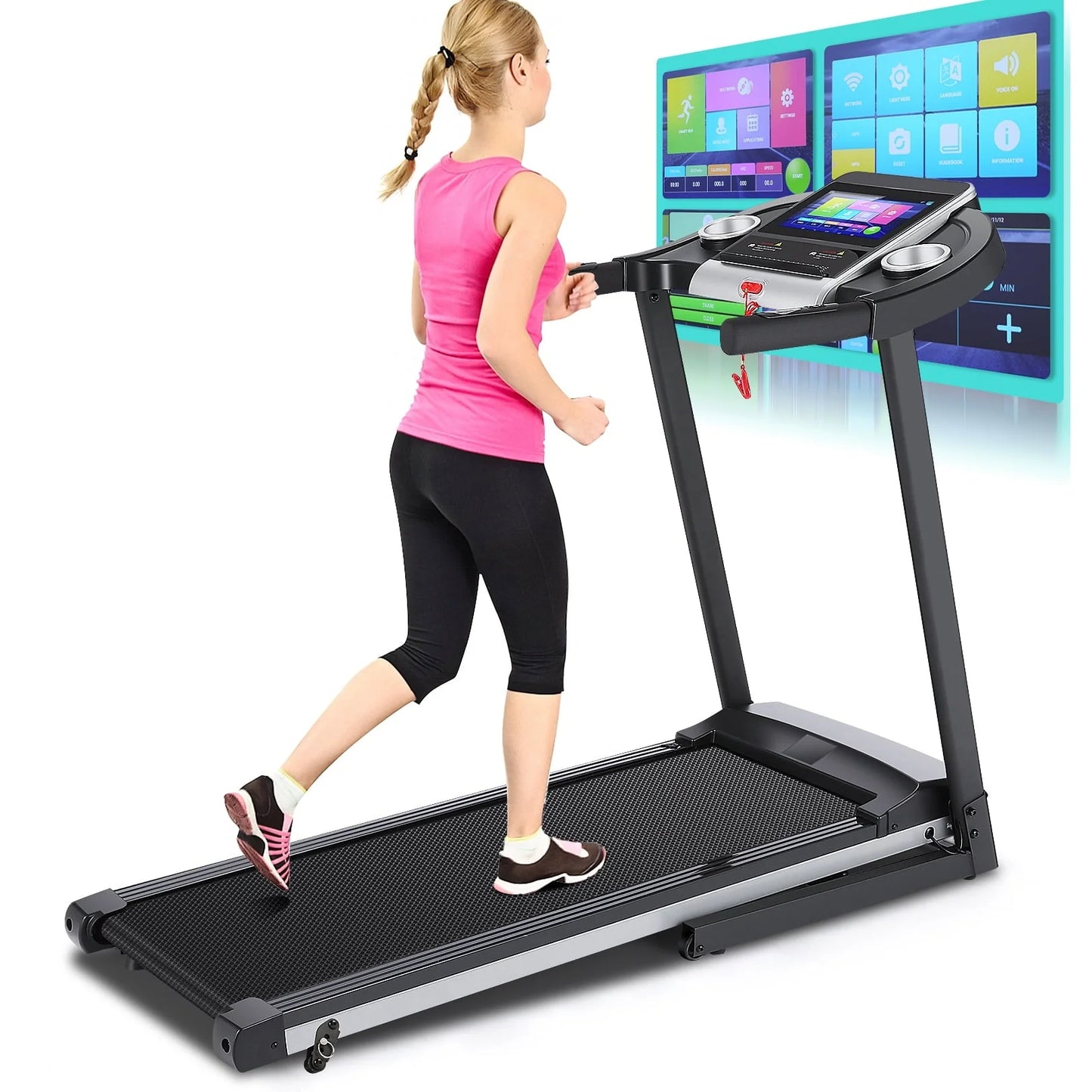 Tikmboex Electric Motorized Treadmill with 3 Incline Levels 3.25HP Brushless Motor WiFi Connection and APP Control for Home Office Walking Running