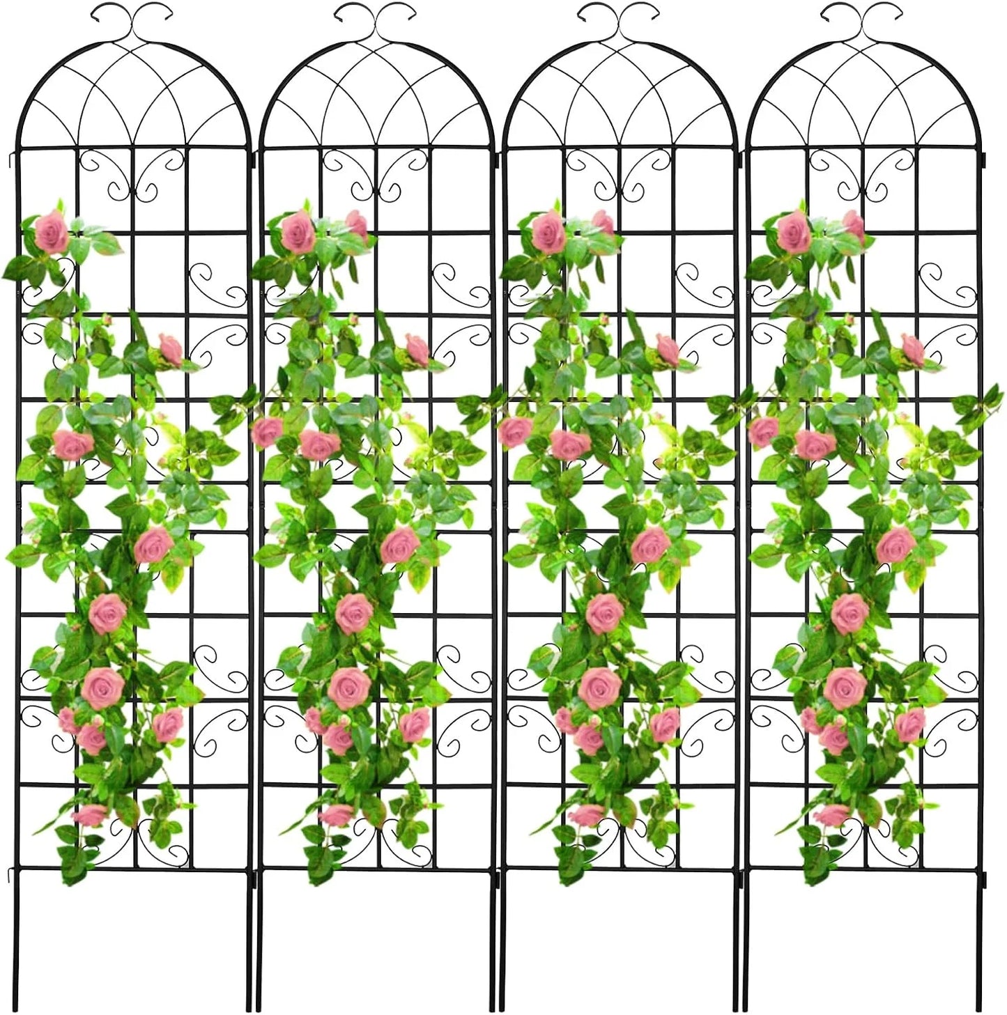 SHZOND 4 Pack 86.2 x 19.7 in Metal Garden Trellis for Climbing Plants, Black Metal Garden Trellis for Vines Plant Rose Flowers Vegetables Support, Large Decorative Outdoor Trellis