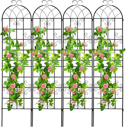 SHZOND 4 Pack 86.2 x 19.7 in Metal Garden Trellis for Climbing Plants, Black Metal Garden Trellis for Vines Plant Rose Flowers Vegetables Support, Large Decorative Outdoor Trellis