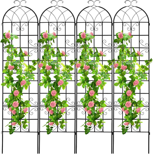 SHZOND 4 Pack 86.2 x 19.7 in Metal Garden Trellis for Climbing Plants, Black Metal Garden Trellis for Vines Plant Rose Flowers Vegetables Support, Large Decorative Outdoor Trellis