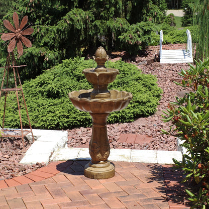 Sunnydaze Blooming Flower Light Brown Resin 2-Tier Outdoor Water Fountain