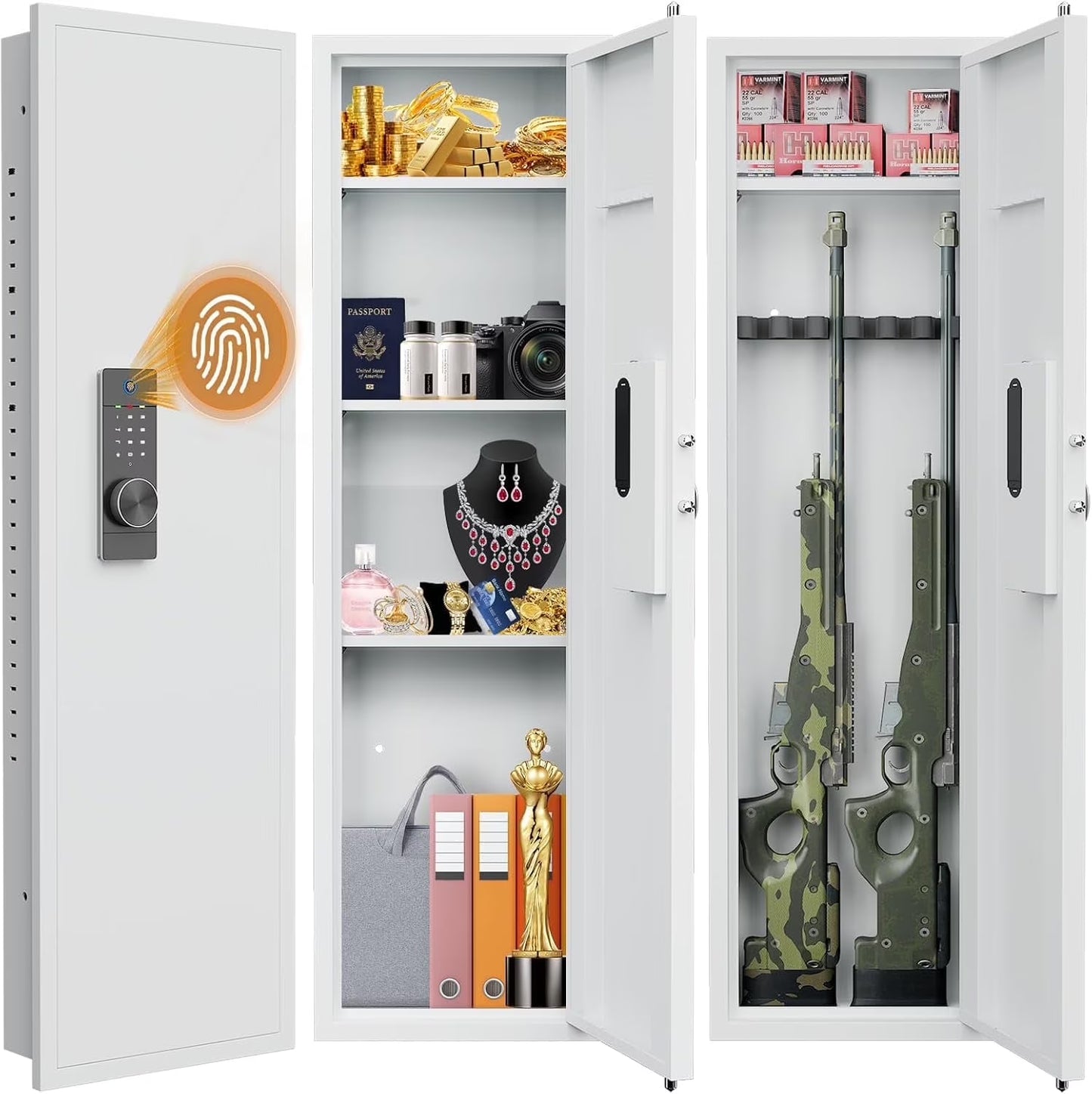 Mirror Jewelry Cabinet, 47.24" Tall Wall Mounted Jewelry Cabinet with Mirror and Light, Large Jewelry Armoire Organizer, Jewelry Storage with Lock & Adjustable Shelves (White