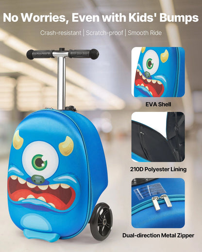 VEVOR Ride-on Luggage 20-inch Kids Scooter Suitcase with Flash Wheels Blue