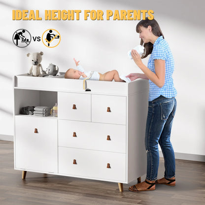 OXYLIFE 45" Baby Nursery Changing Table Dresser with 4 Drawers and Shelf for Nursery Room, White