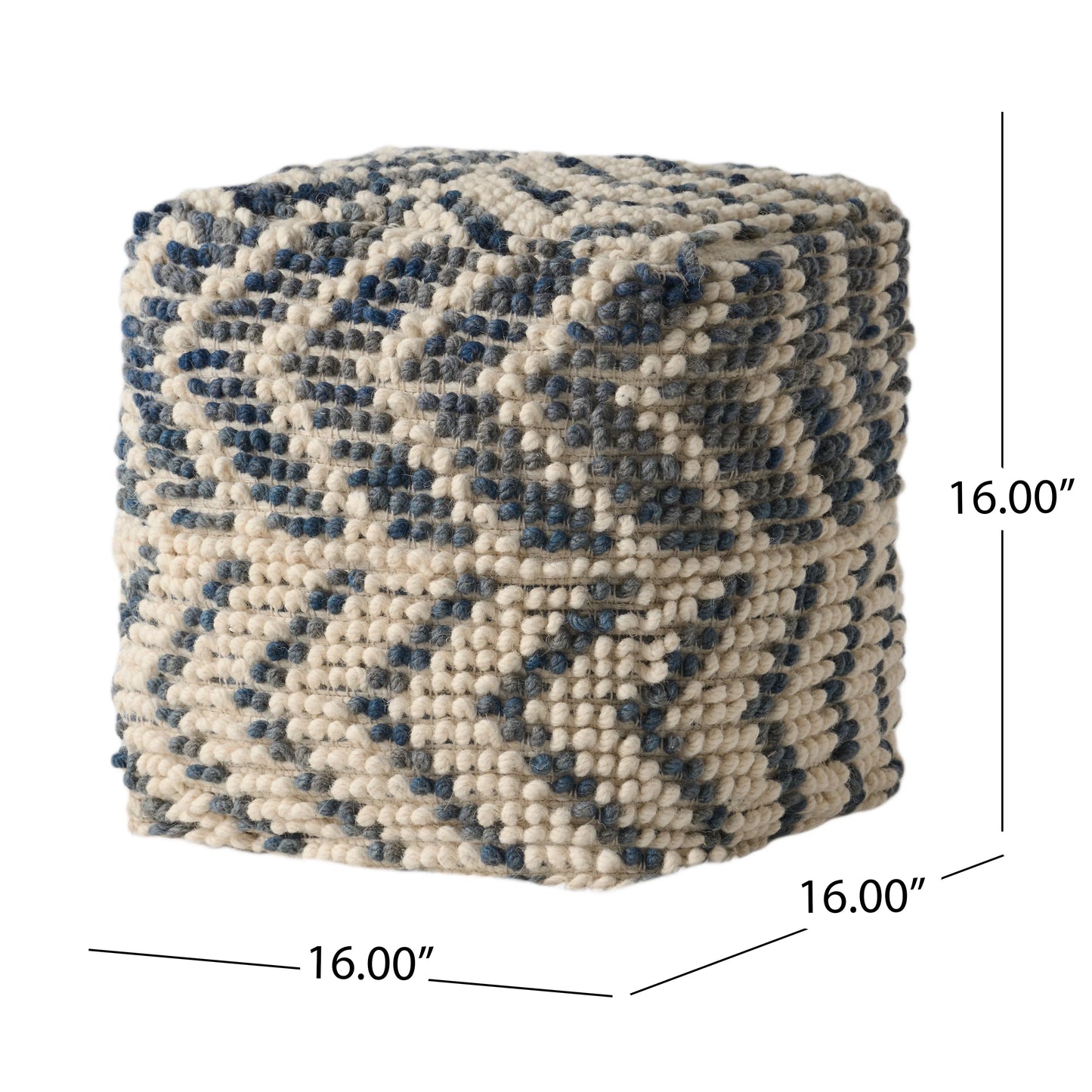 Noble House Cube Chevron Tufted Wool Pouf