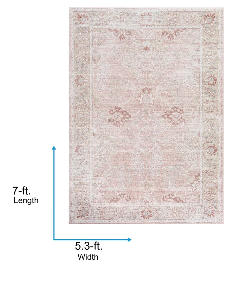 Livabliss St Tropez Vintage Medallion Area Rug,5'3" x 7',Blush