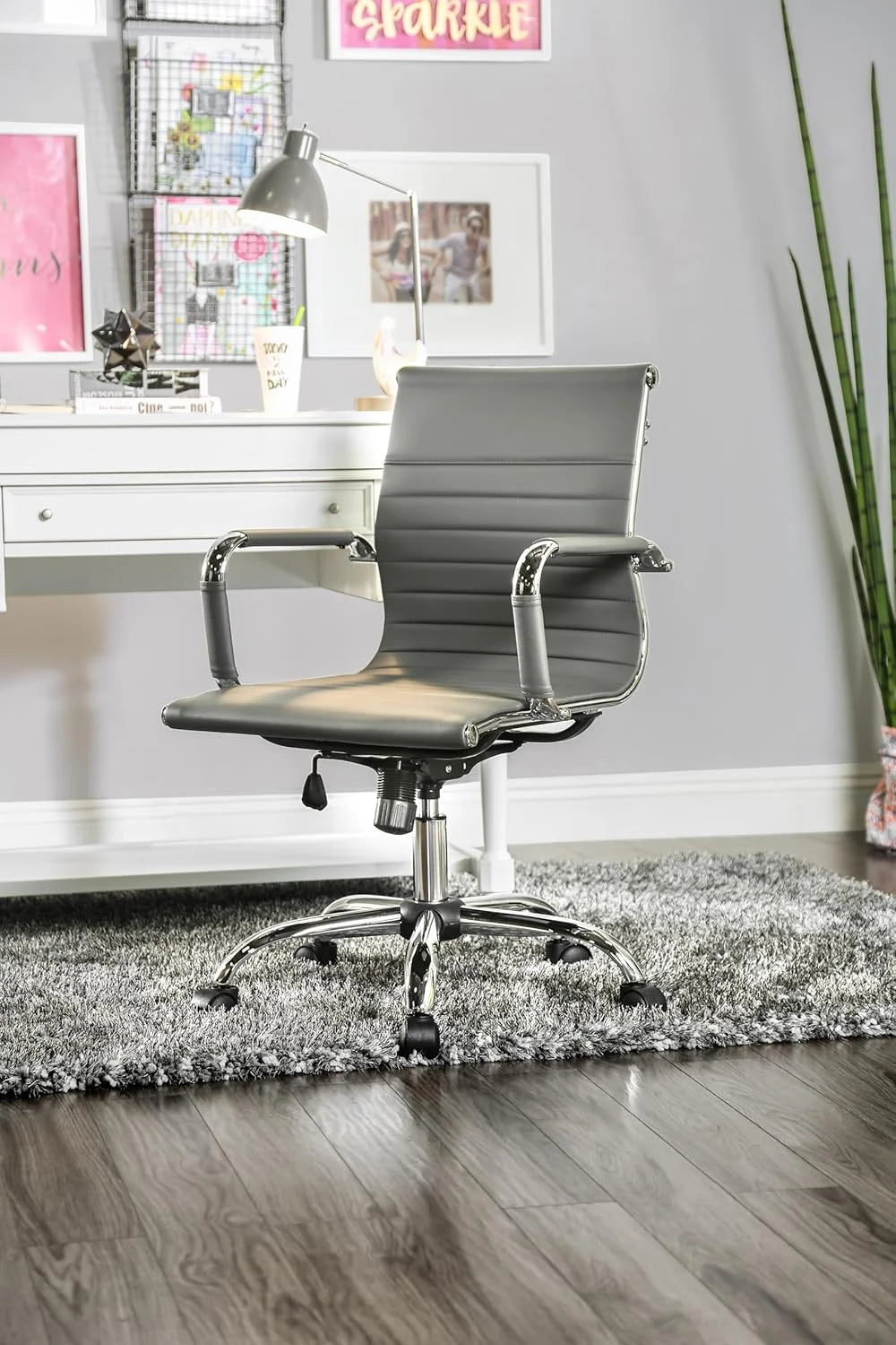 LCH Modern Mid Back Home Office Chair Computer Executive Desk Chair Pu LeatherGray