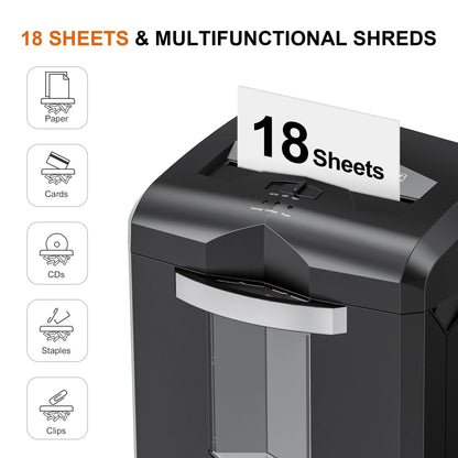 Bonsaii Paper Shredder 18-Sheet Cross-Cut Shredder for Home Office with Wastebasket