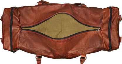 Leather Duffel Weekender Bags Inner Canvas Bag Overnight Travel Carry On Tote Bag Satchel with Adjustable Luggage Strap Sleeve for men & women