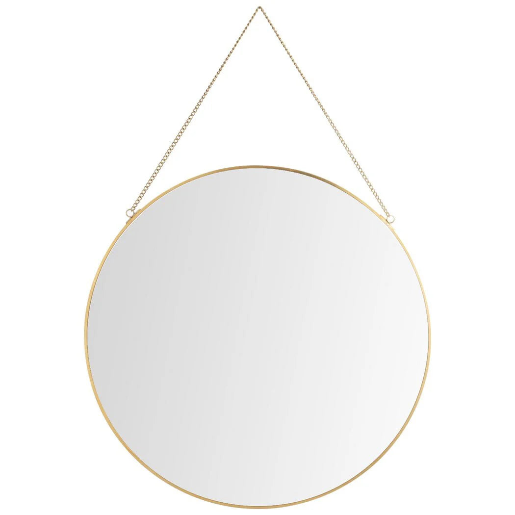 Wall Mirror, 15.7in Hanging Round Mirror with Chain, Golden Metal Frame Circle Mirror for Bathroom, Bedroom, Living Room, Entryway