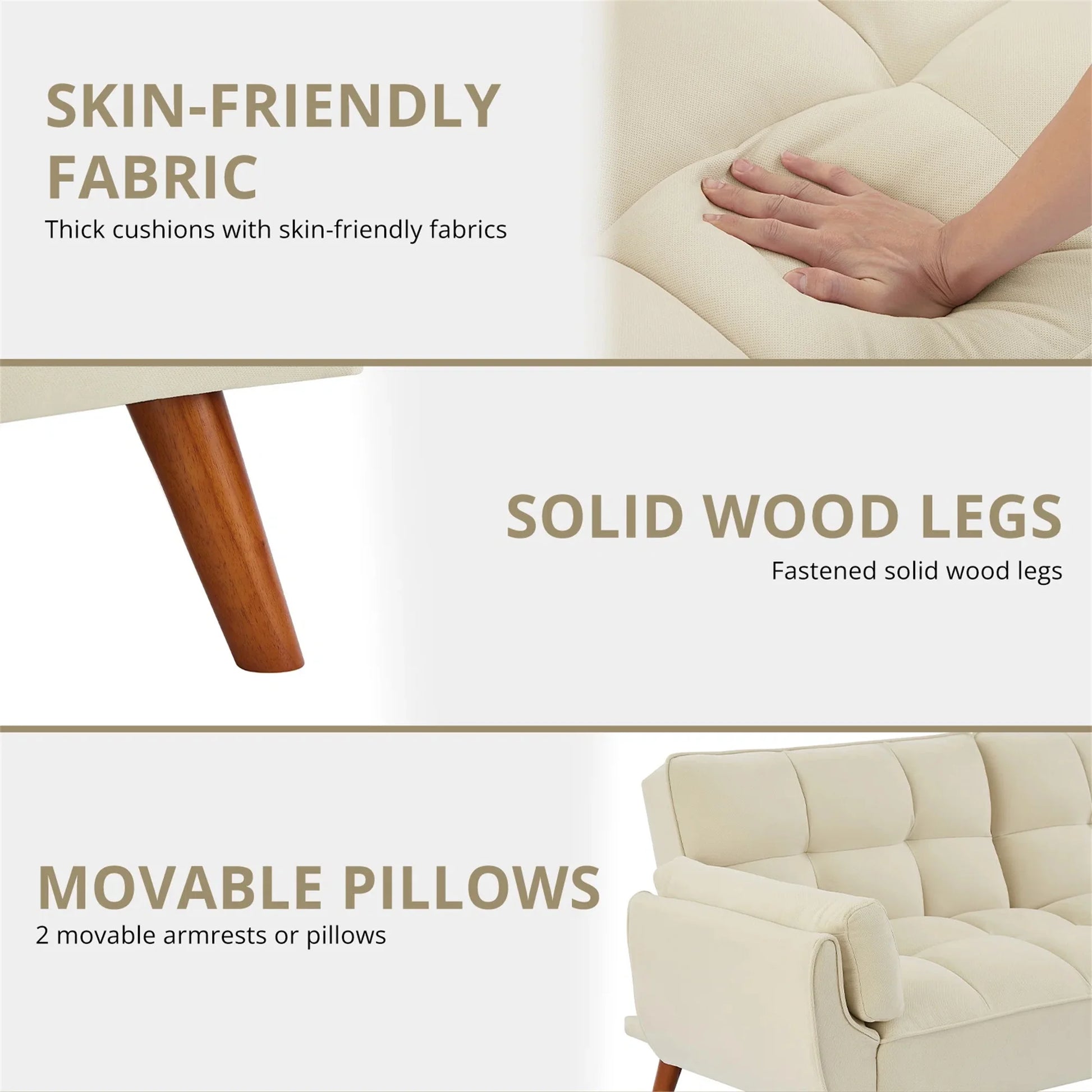 Aukfa 75" Flared Arm Futon Convertible Sofa Bed, Linen Sleeper Couch for Home Office, Beige