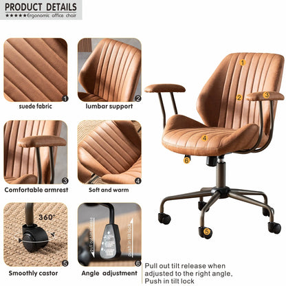 Ovios Ergonomic Office Chair Modern Computer Desk Suede Fabric Desk Chair with Lumbar Support for Home Office