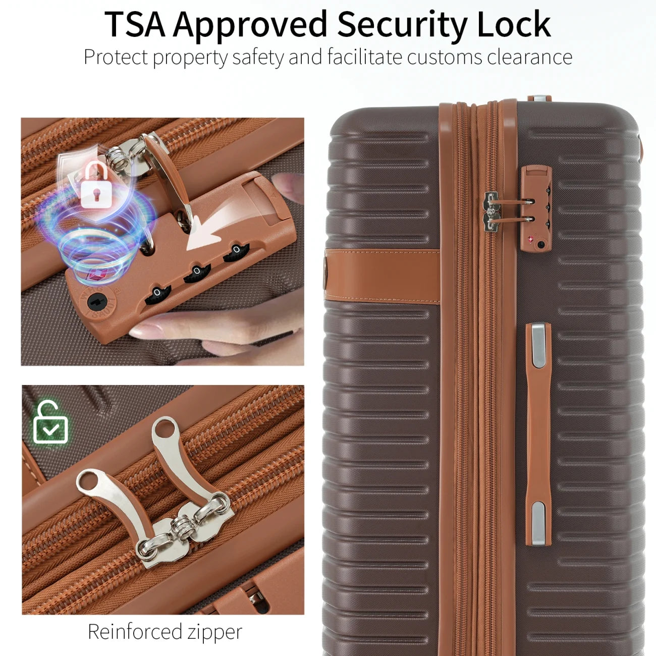 Luggage Sets,4-Piece Lightweight Suitcase Set with 4 Packing Cubes and TSA Lock, Hardshell Suitcases with Spinner Wheels, (16/20/24/28 ),Brown