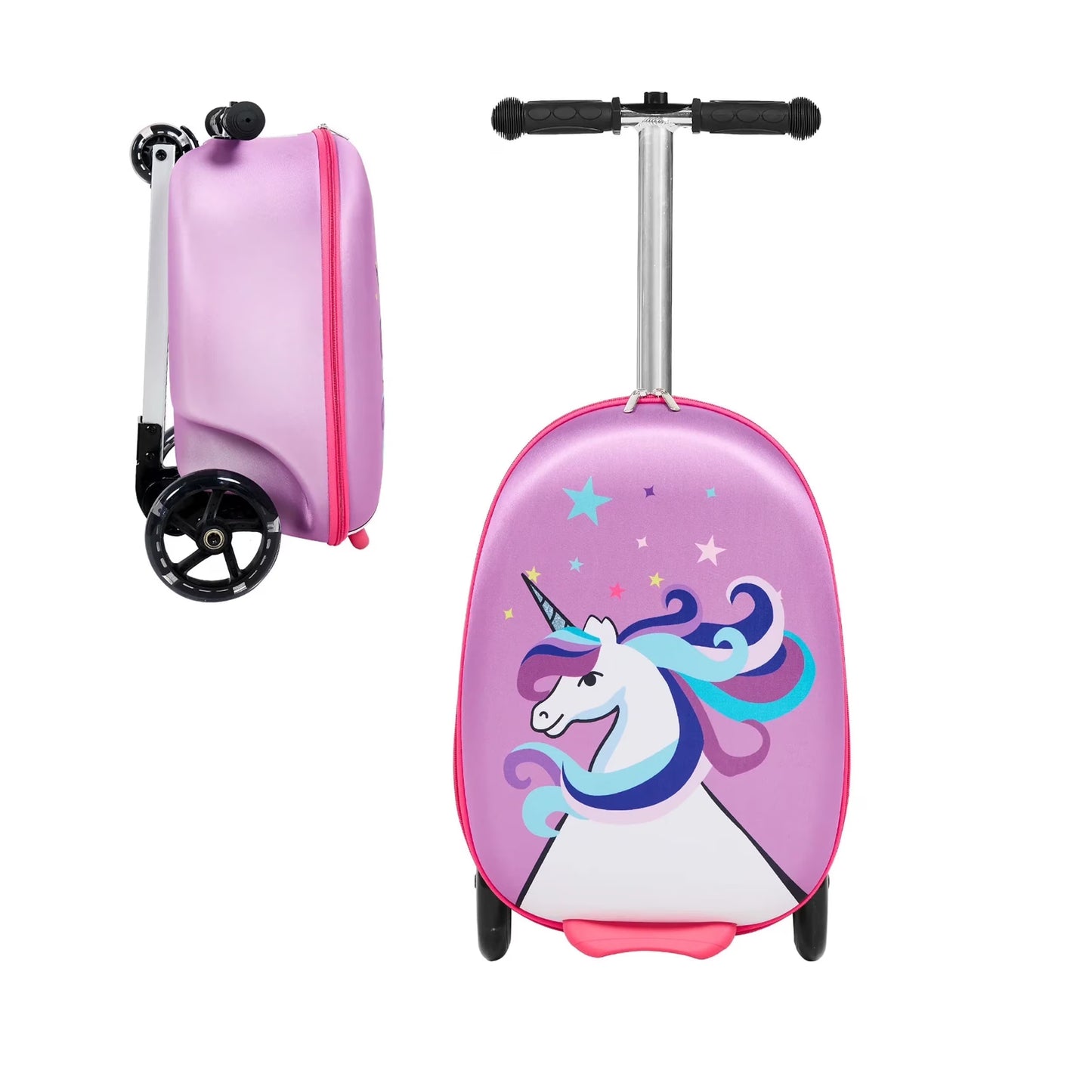Gopowerbike Go Voyage Kids 2-in-1 Luggage Scooter | 3-Wheel Design with Light-Up Wheels | Pink