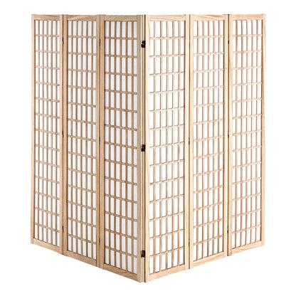 KFFKFF Space Separator, 6-Panel Oriental Style Room Separator, Wooden Foldable Indoor Privacy Barrier, Oriental Style Portable Decorative Panels, Ideal for Home Office, Dining Area & Sleeping