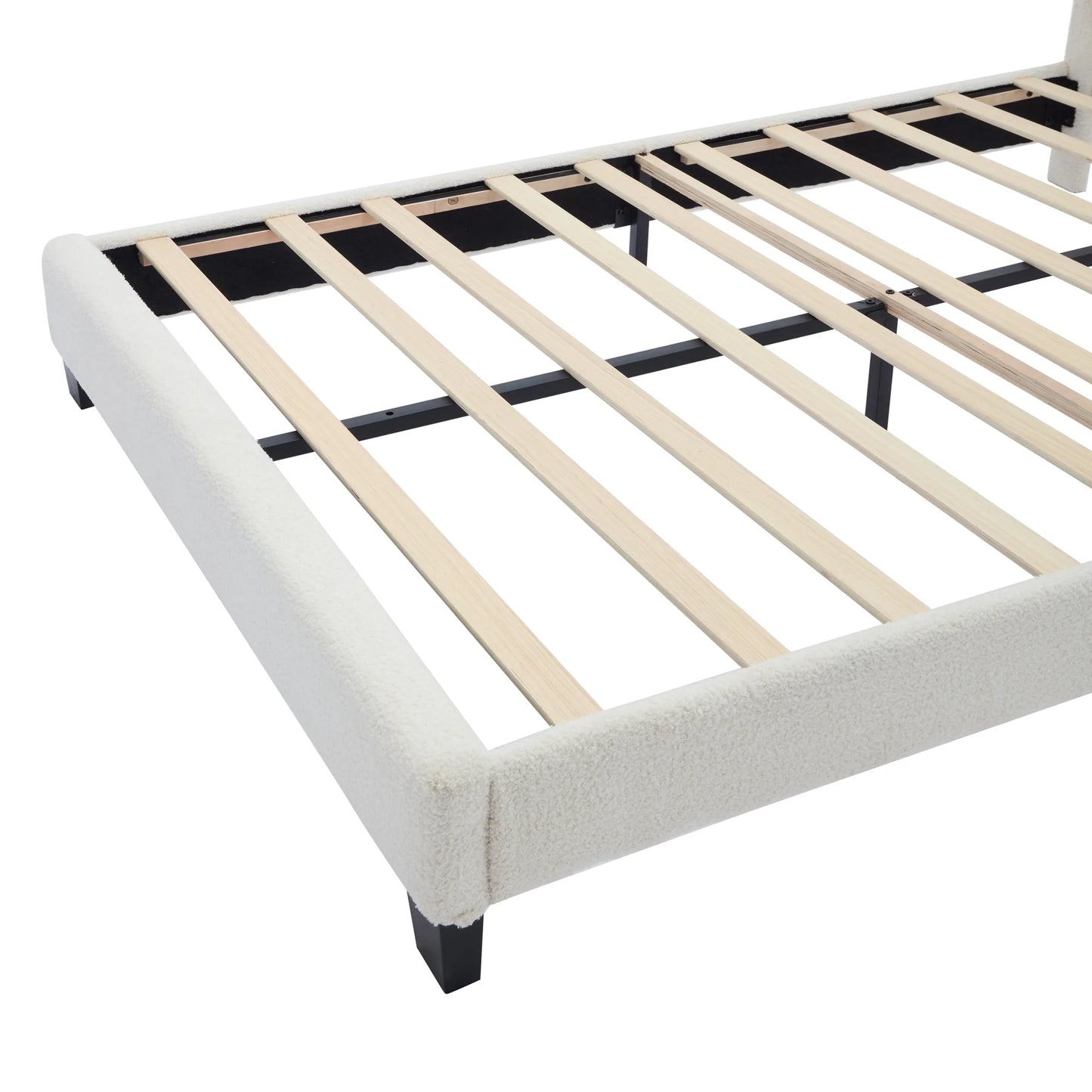 Euroco Upholstery Full Size Platform Bed with Flower-Shaped Headboard and LED Light for Kids Bedroom, Beige