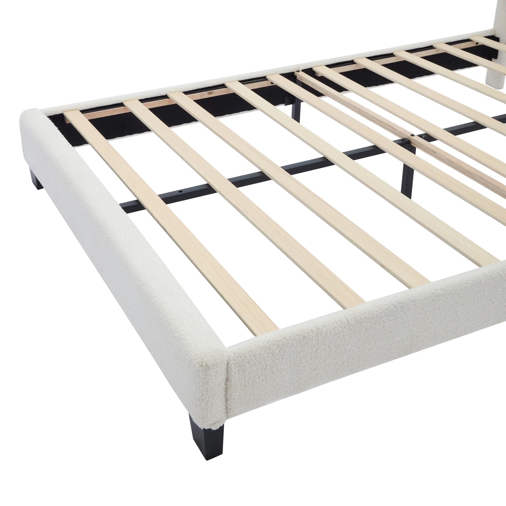 Euroco Upholstery Full Size Platform Bed with Flower-Shaped Headboard and LED Light for Kids Bedroom, Beige
