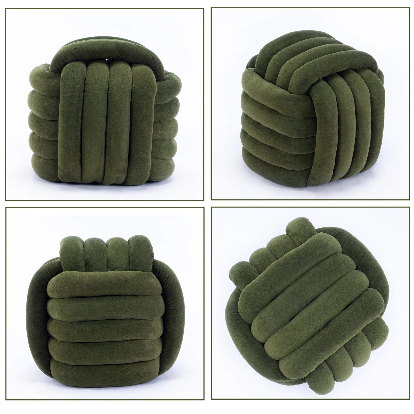 Modern Ottoman Footstool, Chenille Braided Foot Stool with Sponge Filling, Exquisite End Table Pouf Stool Soft Shoe Stool, Green