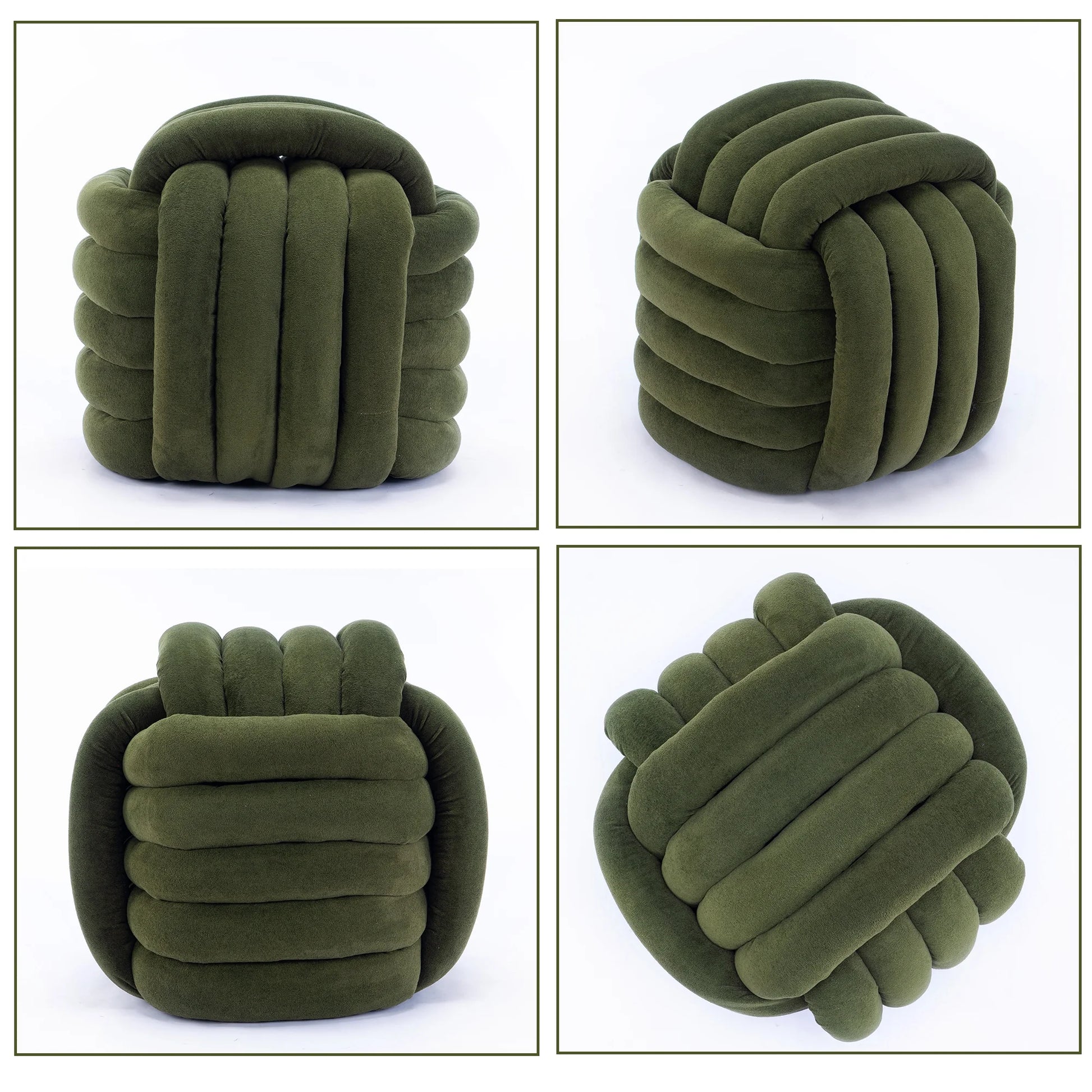 Modern Ottoman Footstool, Chenille Braided Foot Stool with Sponge Filling, Exquisite End Table Pouf Stool Soft Shoe Stool, Green