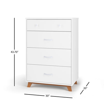 Child Craft Soho 42" Interlocking 4-Drawer Chest for Nursery or Bedroom, Tip-Resistant, Modern Style, White/Natural