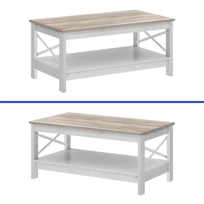Wooflex Rustic Wood Coffee Table with 2-Tier Storage Shelf, Rectangle Design for Living Room or Home Office