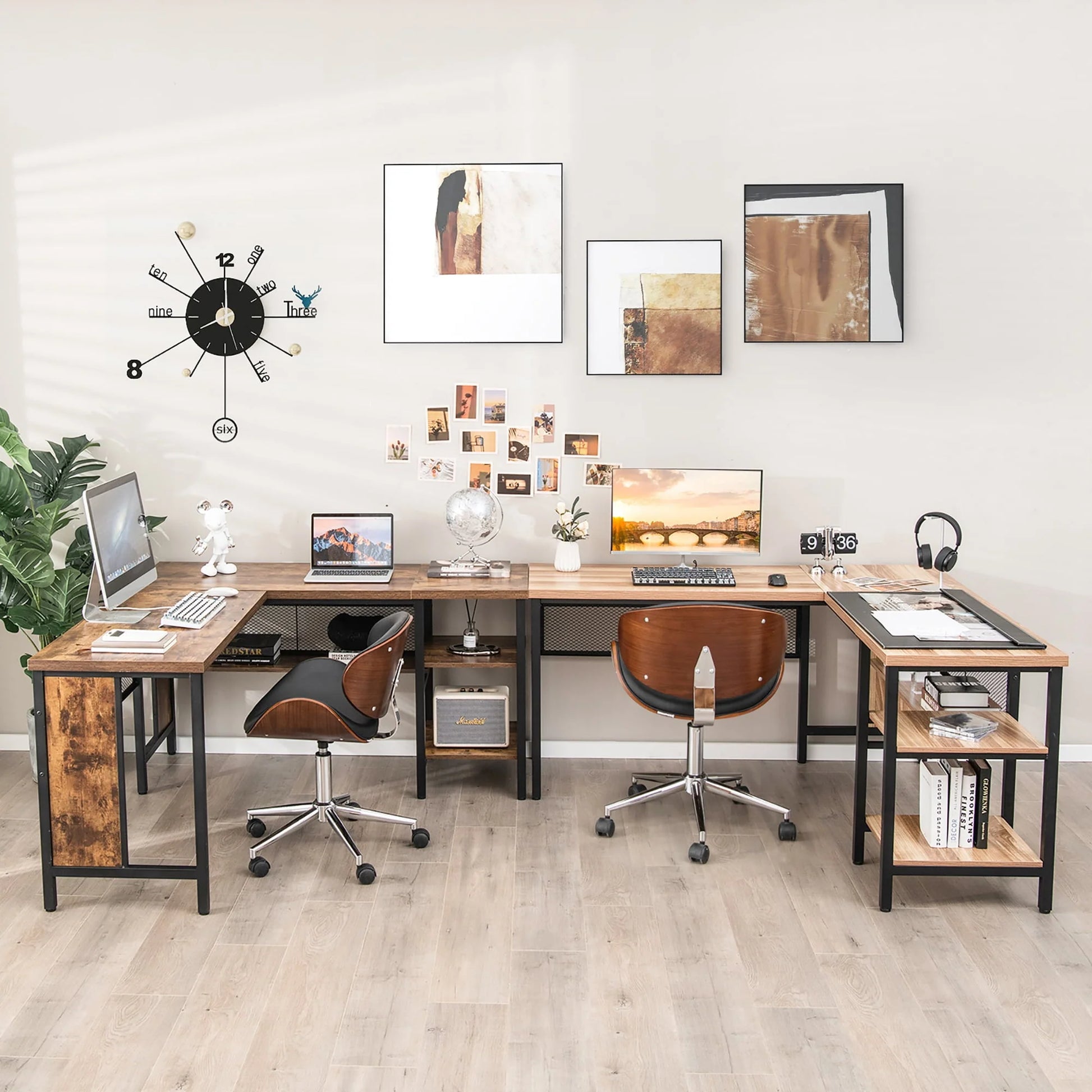 Costway L-Shaped Corner Computer Desk Home Office Workstation w/Storage Shelves Oak