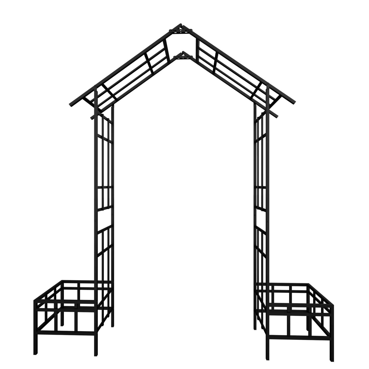 Metal Garden Arch with Plant Box and Adjustable Width, 2 in 1 House Shape Garden Arch Trellis for Climbing Plants Heavy Duty Steel Pergola Arch for Wedding Party Backyard Outdoor (Black)