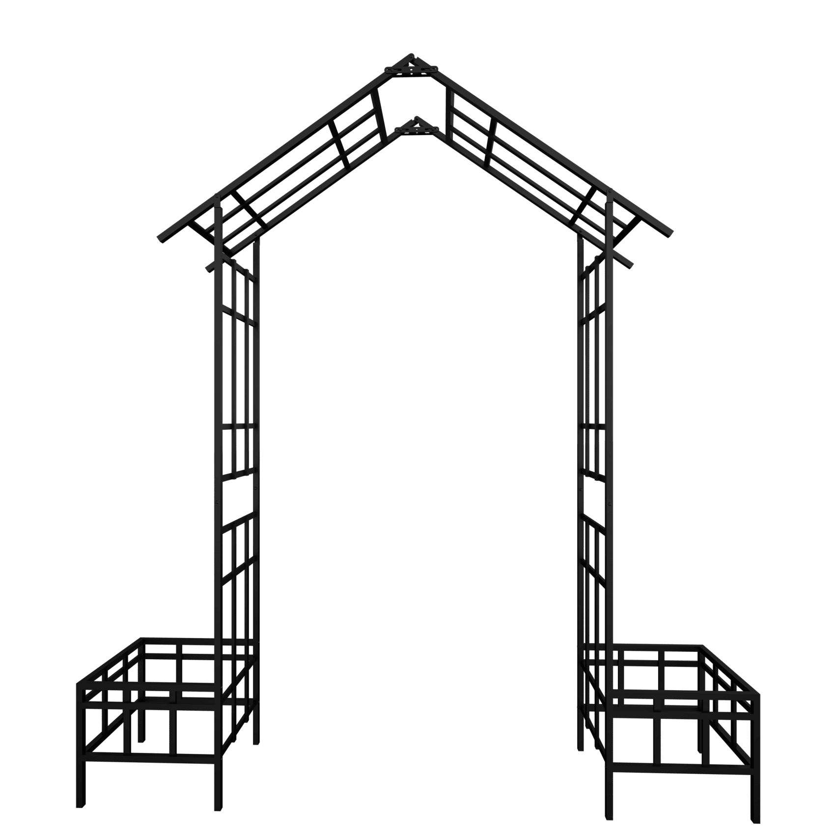 Metal Garden Arch with Plant Box and Adjustable Width, 2 in 1 House Shape Garden Arch Trellis for Climbing Plants Heavy Duty Steel Pergola Arch for Wedding Party Backyard Outdoor (Black)