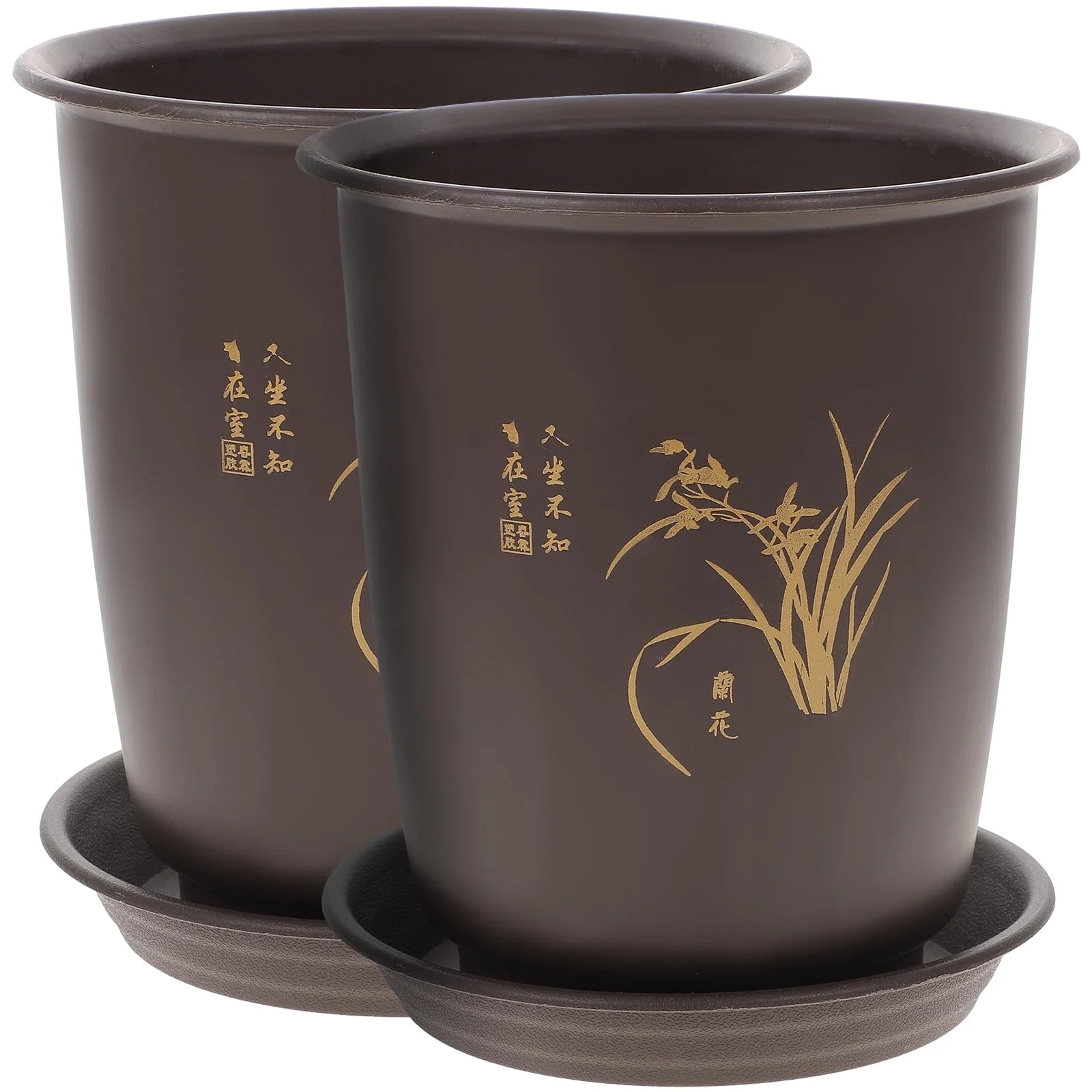 2 Sets Orchid Pot Plastic Imitation Porcelain Flowerpot Planter with Trays