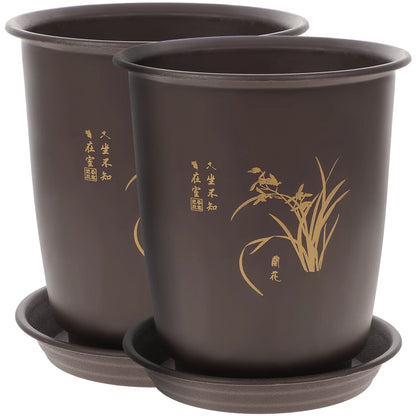 2 Sets Orchid Pot Plastic Imitation Porcelain Flowerpot Planter with Trays