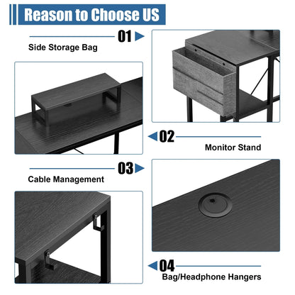 Lulive L-Shaped Computer Desk, 95" Reversible Computer Desk Office Desk with 3 Shelves/Monitor Stand/Storage Bag/Hooks for Home Office, Black