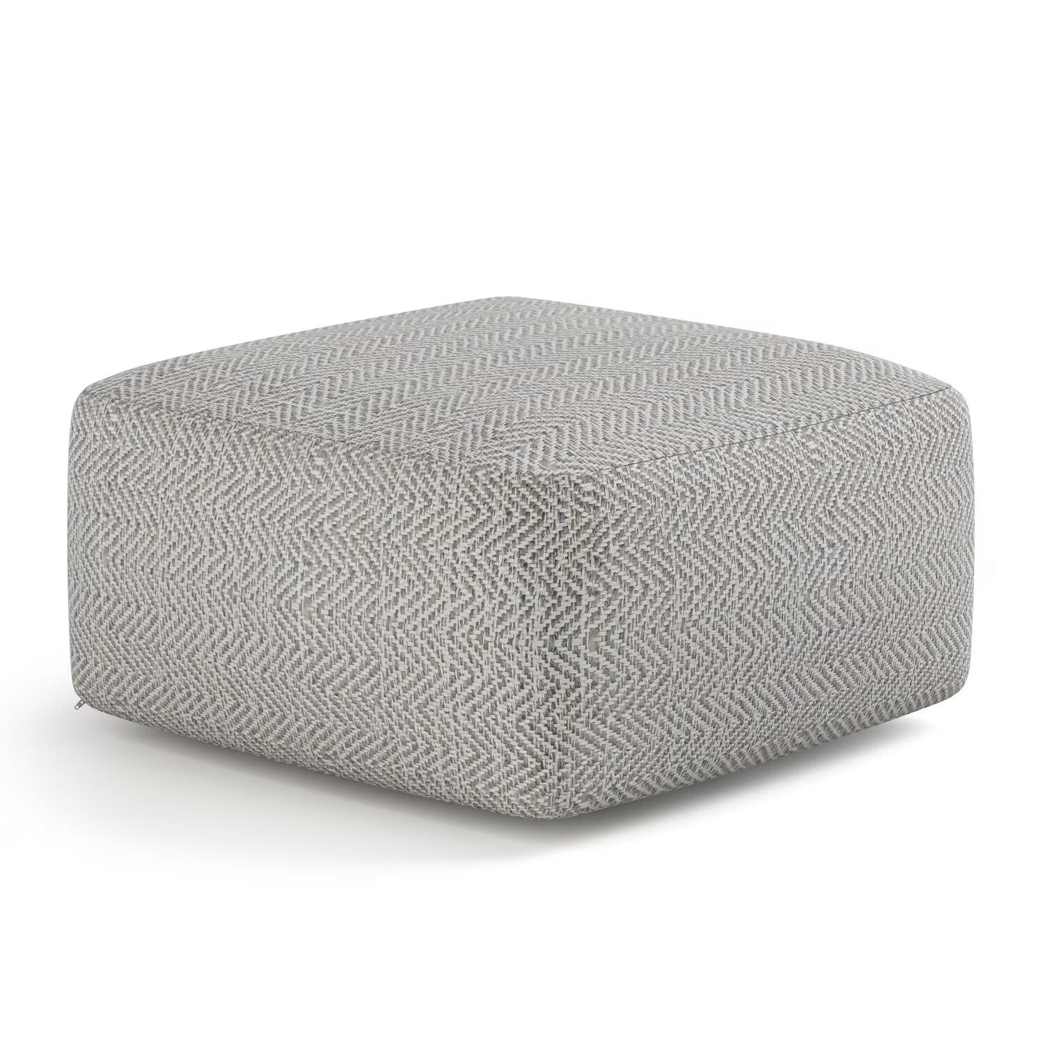 Simpli Home Nate 20 inch Wide Boho Square Pouf in Patterned Denim Mlange Cotton