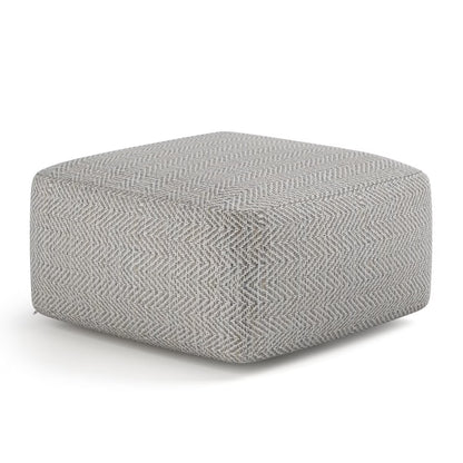 Simpli Home Nate 20 inch Wide Boho Square Pouf in Patterned Denim Mlange Cotton