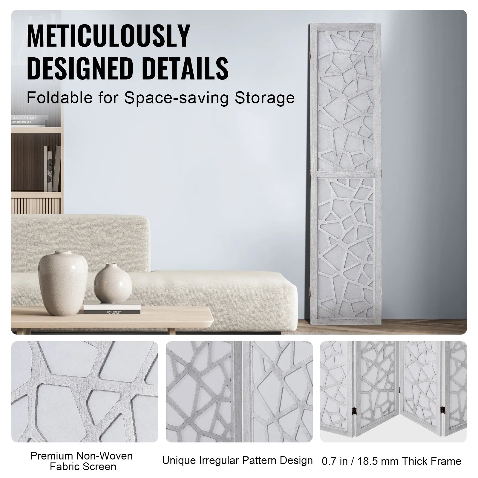 KFFKFF 4-Panel Room Divider, 66.9" Foldable Wood Panel Screen, Decorative Screen for Space Division in Homes, Offices, Restaurants & Bedrooms